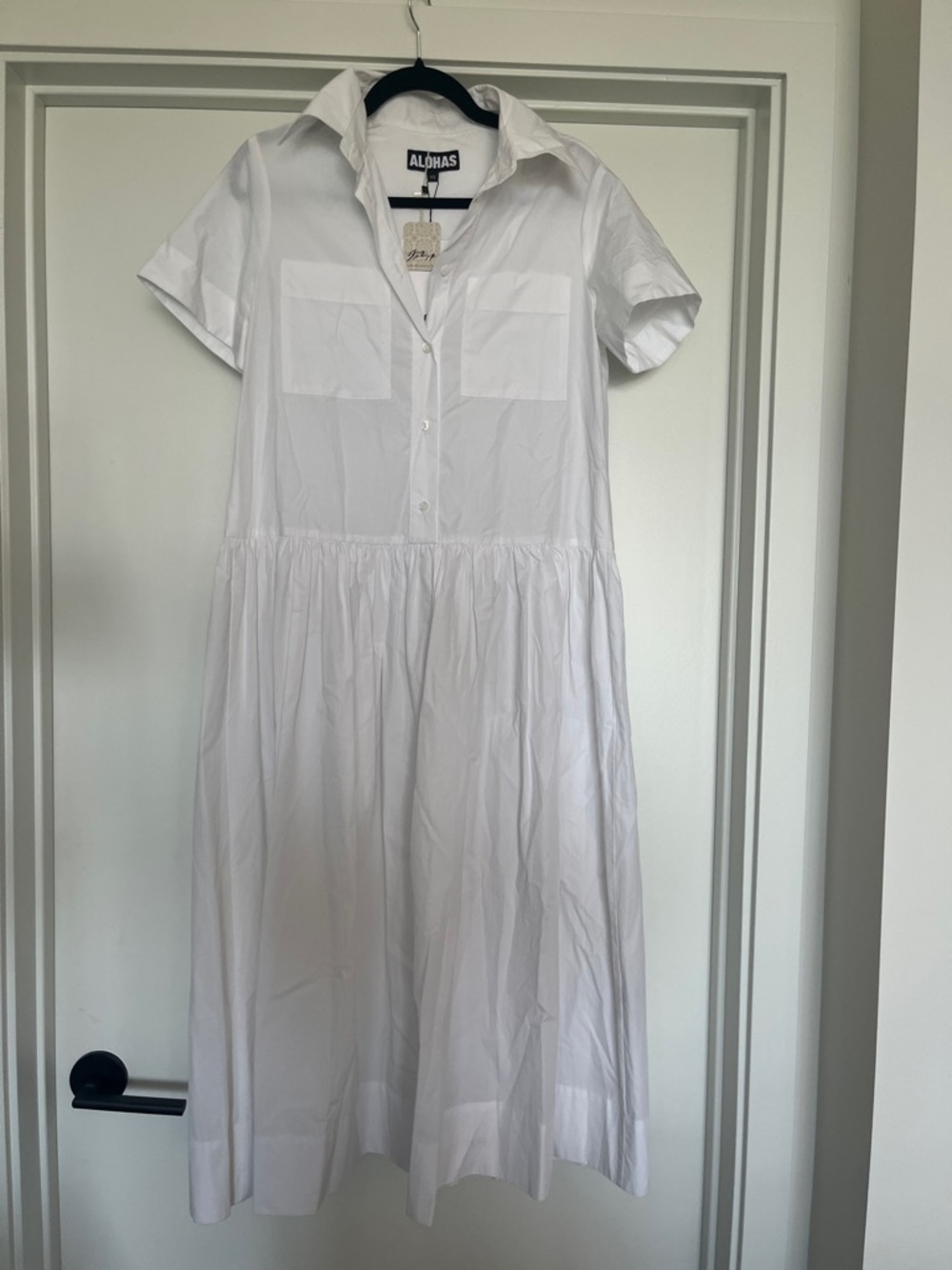 ALOHAS White Short-Sleeve Maxi Shirt Dress